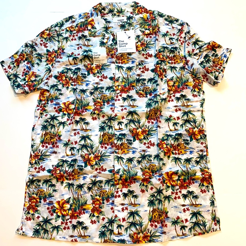 Sonoma Men’s Medium Tropic “Camp Shirt” Short Sleeve Button Shirt D26
